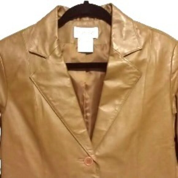 Preppy Chic Tan Brown Leather Blazer Size 6P Minimalist Timeless Vintage 90s - Picture 3 of 5